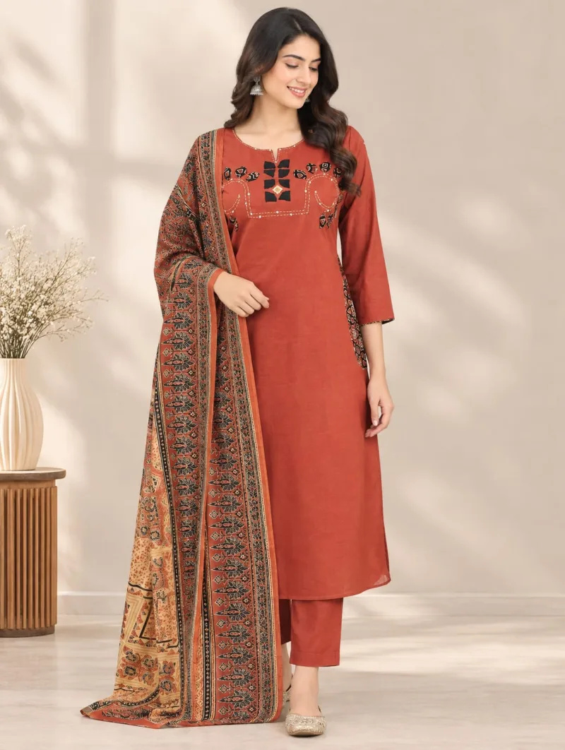 K 1329 By Naisha Dhabu Cotton Aplic Work Kurti With Bottom Dupatta